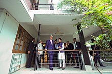 John Kerry looks at the spot where the founder would address people in Dhaka, Bangladesh, before a bilateral meeting on August 29, 2016. Secretary Kerry Looks at a Spot Where a Founder Would Address People in Dhaka (28692595013).jpg