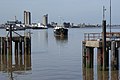 A ship at anchor on the Thames