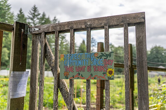 Sign on a gate at the Organic Farm