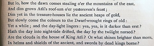 William Morris's epic poem Sigurd the Volsung told (in this extract from page 389) of Dwarf-Rings and swords carried by dead kings.