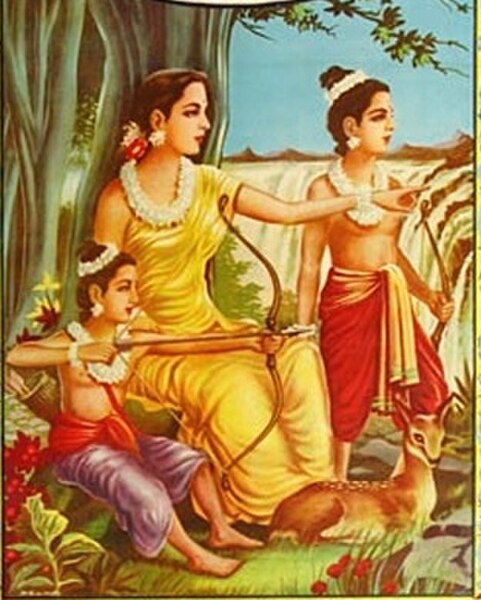 Sita with her two sons, Lava and Kusha