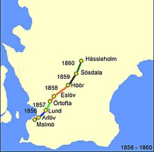 1856 - 1860. Denna period kännetecknar Södra stambanans framväxt norrut.