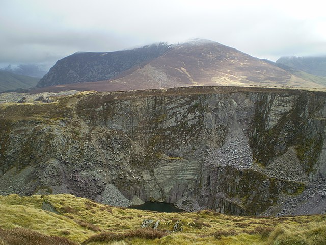 Slate quarry with Mynydd Mawr in background