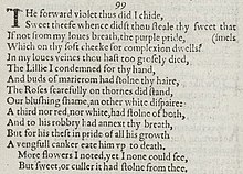 Shakespeare's Sonnet 99 in the 1609 quarto Sonnet 99 1609.jpg