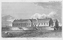 Stapleton Prison, Bristol, used to house PoWs during the Napoleonic Wars. Stapleton Prison 1814.jpg