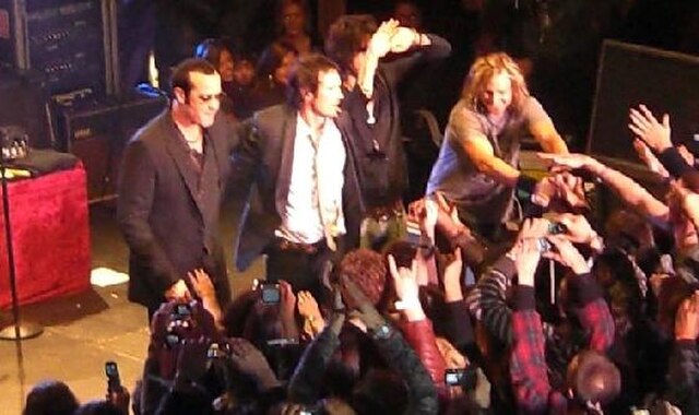 The band greets fans after its first show since 2002 at the Houdini Mansion on April 7, 2008.