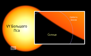 Сравнение размеров Солнца и YV CMa