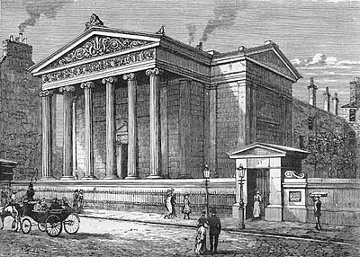 Surgeons Hall, Edinburgh; the main location for extramural medical teaching. Etching 1840. Surgeons Hall.jpg