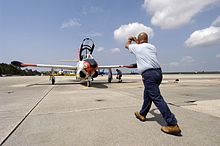 A T-2C being parked at Naval Air Station Pensacola, Florida, on August 30, 2005 T-2 Buckeye parking.jpg