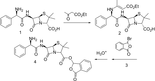 Talampicillin synthesis: Talampicillin synthesis.svg