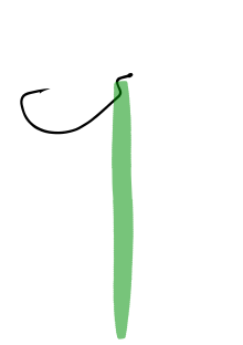 Work the hook through the hole created in Step 1 until the lure reaches the "shoulder" of the hook. Texas Rig Diagram 2.svg