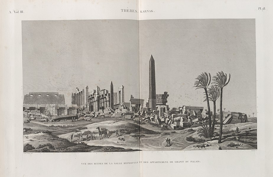 Pl.18 - Vue des ruines de la salle hypostyle et de appartemens de granit du palais
