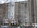 The Philadelphian, 2401 Pennsylvania Avenue, 19130, is a large, luxury condominium building, built in the early 1950's, but there has been a very recent replacement of all the windows and other exterior renovations. This view is from the center of Pennsylvania Avenue, looking at the south side of the building and main entrance.