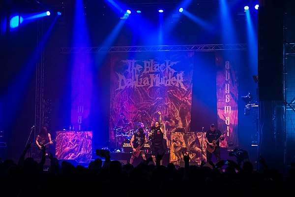 The Black Dahlia Murder in 2016 (L to R: Brandon Ellis, Max Levelle, Alan Cassidy, Trevor Strnad, & Brian Eschbach)