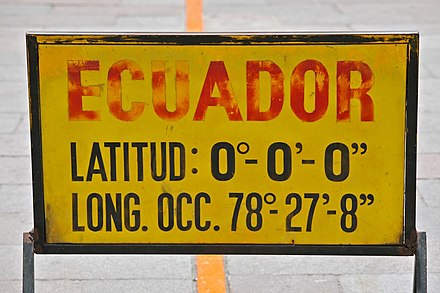 Sign on the equator in San Antonio de Pichincha, Ecuador.