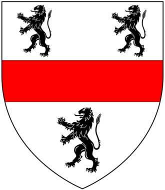 Arms of Thorne: Argent, a fess gules between three lions rampant sable ThorneArms.png