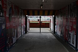 The one-time central concourse for the Compendium Living East Stand, decorated with highlights from Hull Kingston Rovers' history at Sewell Group Craven Park, Kingston upon Hull.