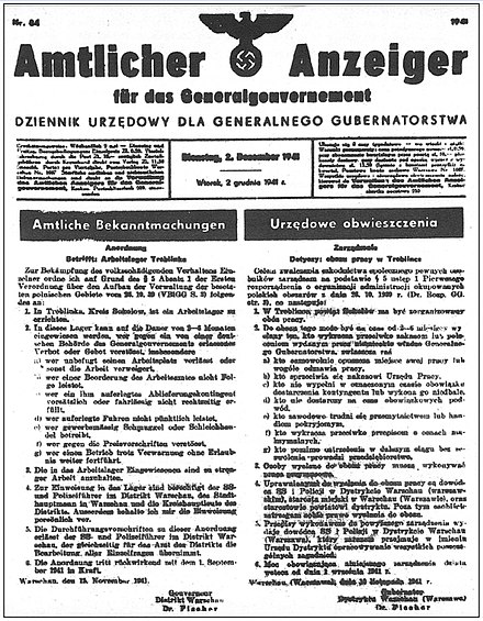 Official announcement of the founding of Treblinka I, the forced-labour camp