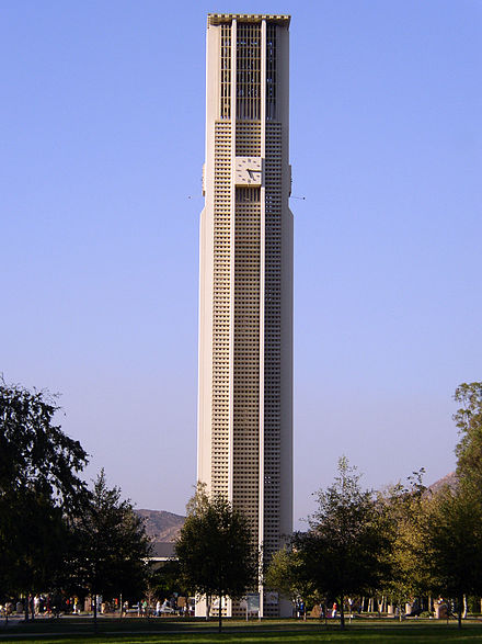 The 161 ft (49 m), 48-bell carillon tower at the University of California, Riverside