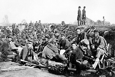 Soldiers engaged in trench warfare during the American Civil War.