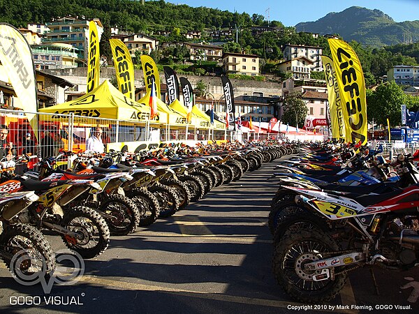 Motorcycles lined up in Italy
