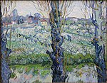 View of Arles, Flowering Orchards (1889). In the spring of 1889 he painted another smaller group of orchards. In an April letter about them to Theo he said: I have 6 studies of spring, two of them large orchards. There is little time because these effects are so short-lived.[27]