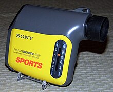 Sony Walkman with built-in 8x monocular Vintage Sony Sports FM-AM Walkman AVLS With Monocular, FM Stereo-AM Radio, SRF-X90, Made in Taiwan (12059944684).jpg