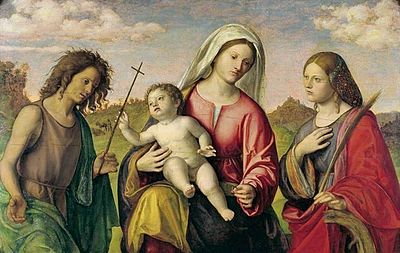 Madonna and Child with Saint John the Baptist and Saint Catherine of Alexandria (1515) by Cima da Conegliano Virgin and Child with St. Catherine and St. John the Baptist - The Morgan Library NYC.jpg