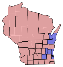 Senate partisan representation
Democratic: 8 seats
Union: 25 seats WI Senate Partisan Map 1865.svg