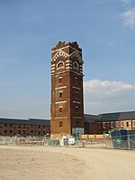 The water tower of Park Prewett Hospital in Basingstoke, Hampshire. The hospital was redeveloped into a housing estate after its closure in 1997. Water Tower - Visible for Miles - geograph.org.uk - 817025.jpg