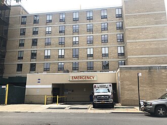 Westchester Square Medical Center emergency department ambulance bay. Westchester Square Hospital IMG 5686 HLG.jpg