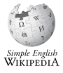 Wikipedia logo displaying the words "Simple English" in italics and the name "Wiki" below them, in English