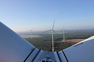 Windpark Ullersdorf in Brandenburg. Der Park umfasst 18 Windenergieanlagen.