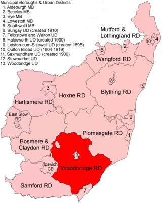 <span class="mw-page-title-main">Woodbridge Rural District</span> Former rural district in East Suffolk, England