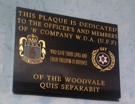 Plaque commemorating the organisation in the Woodvale area, October 2011 Woodvale Defence.png