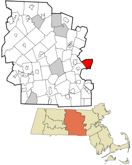 Localização no condado de Worcester e no estado de Massachusetts.