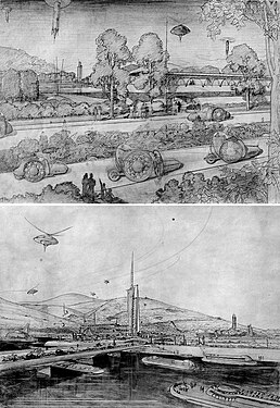 Frank Loyd Wright sketches for Broadacre City.