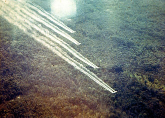 An Agent Orange spray run by aircraft, part of Operation Ranch Hand, during the Vietnam War 'Ranch Hand' run.jpg