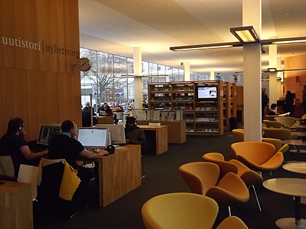 Newspaper reading room of Turku City Library, with public computers