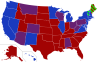 Mapa států podle politické barvy jejich senátorů.