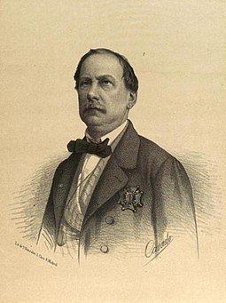 Lithography of the 13th Duke of Francavilla, c. 1853 1853-1860, Blason de Espana, libro de oro de su nobleza, parte primera, casa real y Grandeza de Espana, Manuel Alvarez de Toledo (cropped).jpg