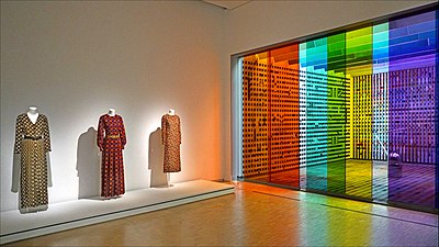 Silk jumpsuit, A/W 1970; wool dress, A/W 1968; silk dress, A/W 1969