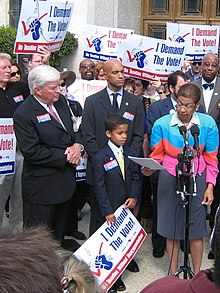 Kemp, Adrian Fenty, and Eleanor Holmes Norton at DC Vote rally on Capitol Hill 20070917 Jack Kemp, Adrian Fenty and Eleanor Holmes Norton.jpg