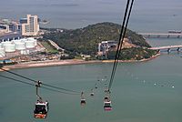 View of the Airport Island Angle Station of the Ngong Ping 360 cable car system built on Scenic Hill, the unlevelled peninsula in the south of Chek Lap Kok.