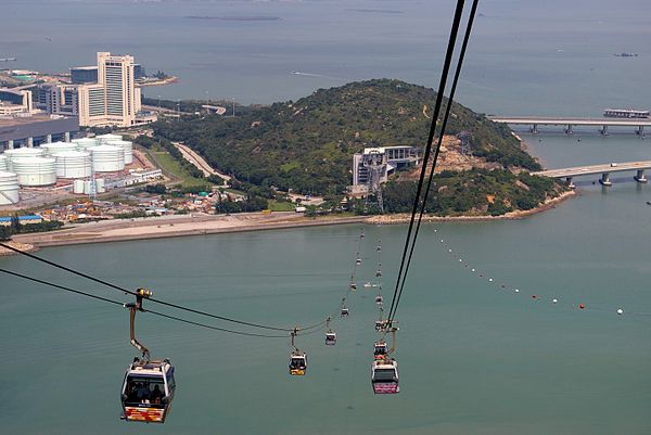 View of the Airport Island Angle Station of the Ngong Ping 360 cable car system built on Scenic Hill, the unlevelled peninsula in the south of Chek La