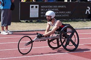 Brent Lakatos in the 2013 IPC Athletics World Championships 100m T53 race.