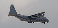 A US Air Force MC-130J Commando II, tail number 10-5714, on final approach at Kadena Air Base in Okinawa, Japan. It is assigned to the 1st Special Operations Squadron at Kadena AB.