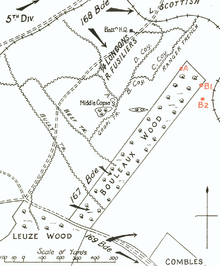 168th Brigade attack on Bouleaux Wood, 25 September 1916 56th Division attack on Bouleaux Wood, Battle of Morval, 25 September 1916.png