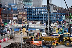 A view of the Mytongate Underpass dig site on the A63 in Kingston upon Hull, as photographed from the Porter Street Bridge.