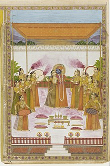 इस चित्र मे भगवान कृष्ण को गोलोक मे राधा व अन्य गोपियों संग होली महोत्सव मानते दर्शाया गया है ।